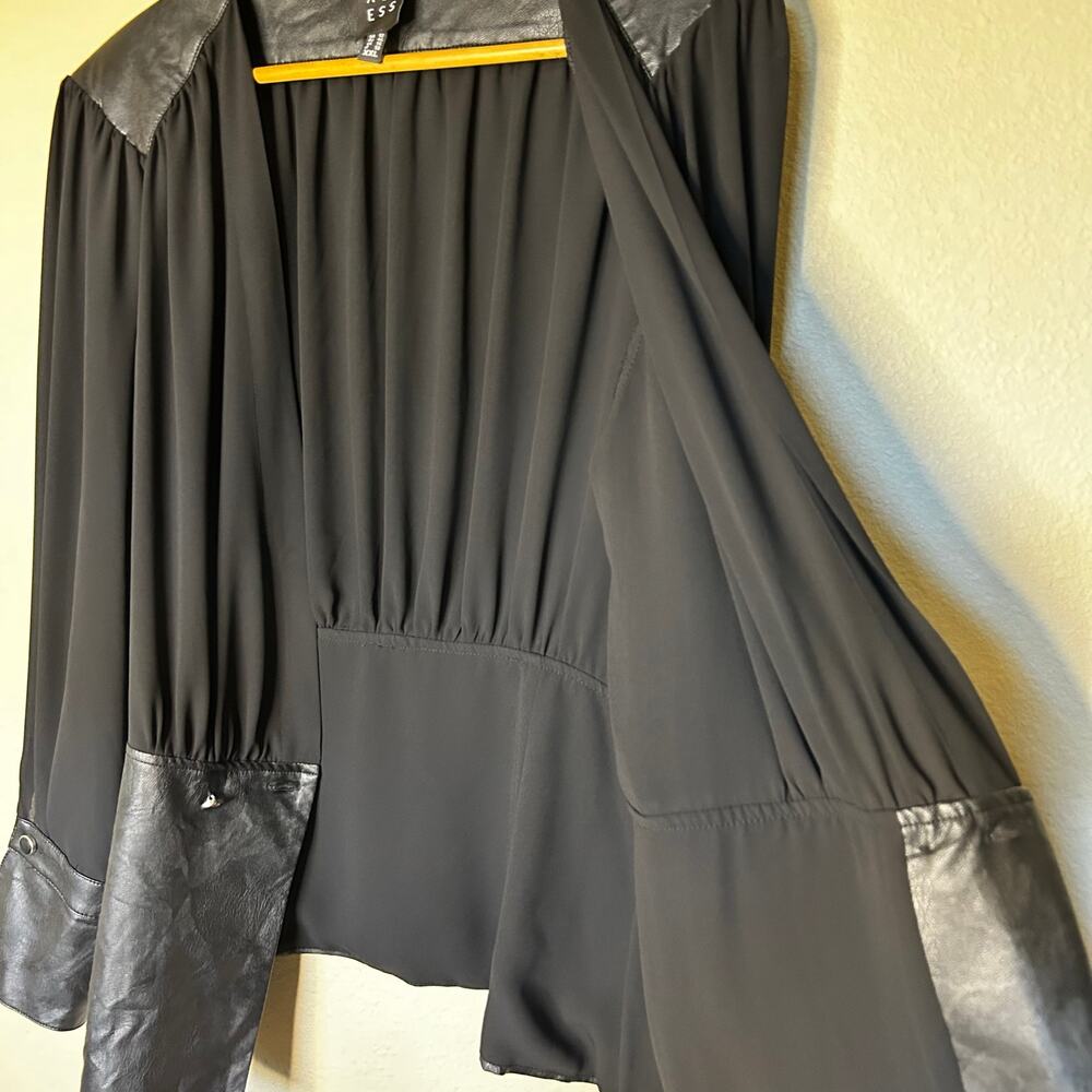 Access Blouse Shirt Black Chiffon Faux Leather Whimsygoth Dark Romantic‎ Sz XXL - Picture 6 of 10
